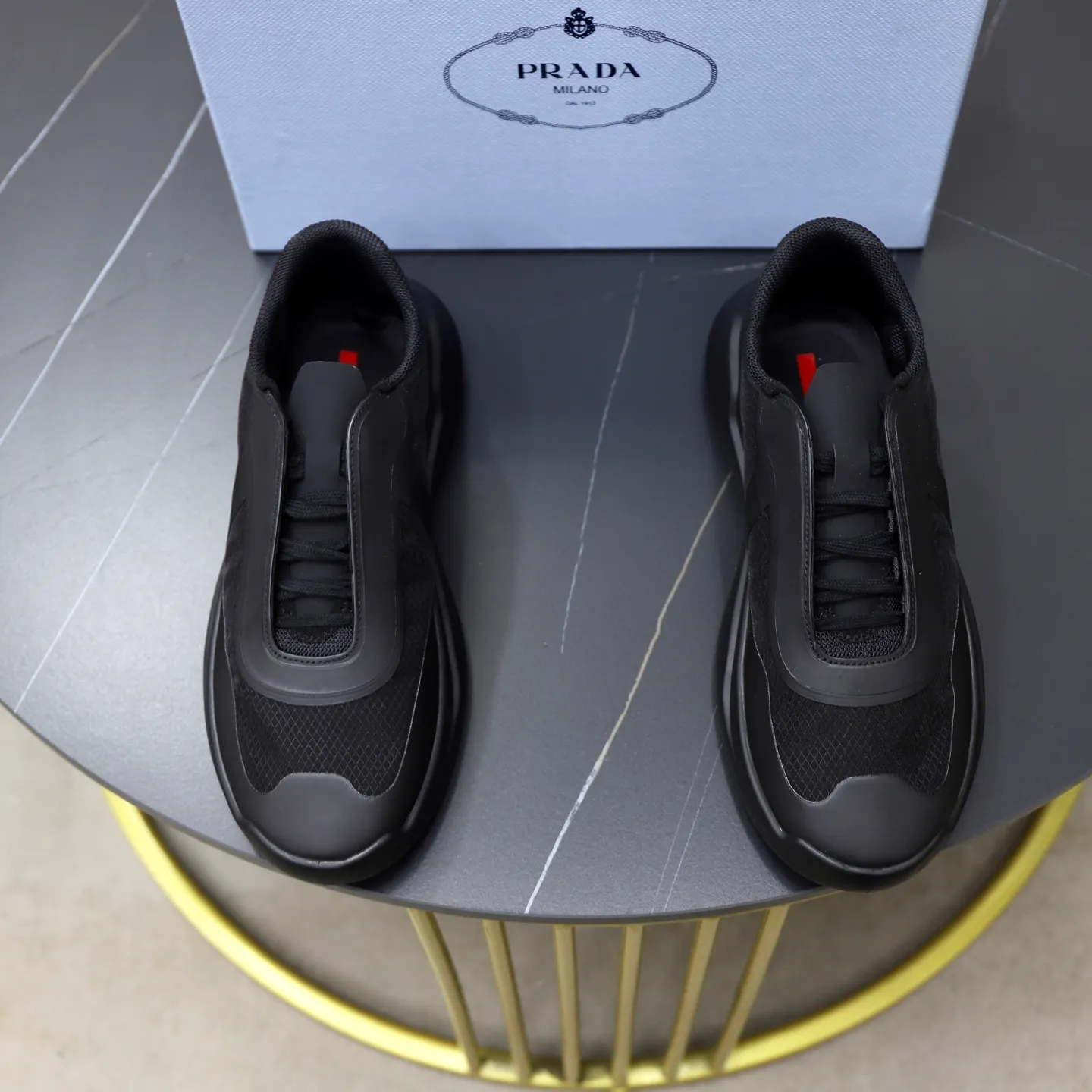 Men's Shoes 💰760💰 PRADA America's Cup Recycled Nylon and Bike Fabric Sneakers Practical and innovative, these regenerated nylon sneakers are modern, with lightweight soles and minimalist details. The upper is decorated with temperature-locking adhesive tape, screen-printed ADA logo, nylon loop shoelaces, T sole, made of ultra-light foam rubber filling material, rubber pattern texture, sole height: 40 mm, removable fabric-covered insole, Size 39-44